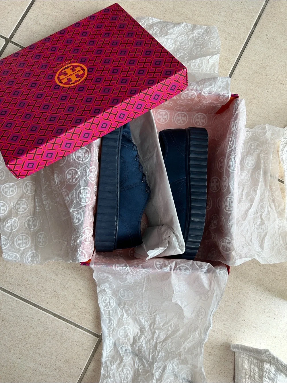 Tory Burch Navy Platform Lace-Up Sneaker